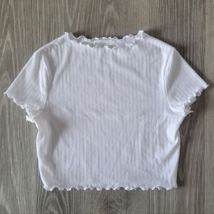 OAK + FORT White Ribbed Lettuce Hem Tee - Size M